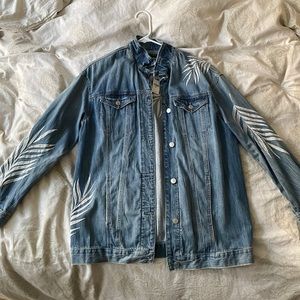 NWT EXPRESS Boyfriend Jean jacket M/L feather